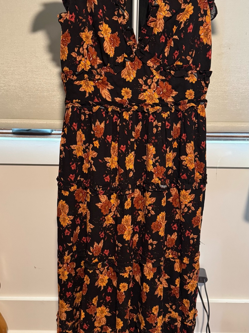 English Factory Maxi Dress with Fall Floral Print